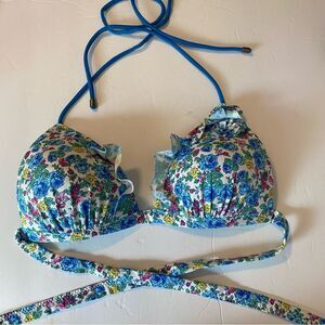 Abercrombie and Fitch ruffle flutter Bikini floral bra top padded push up Large